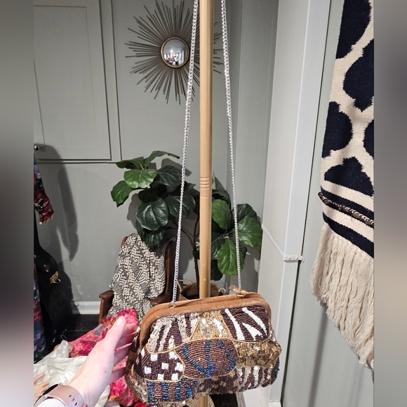 FROM INDIA TO YOU Hand Beaded Sequin Abstract Boho Crossbody/Clutch. NWT